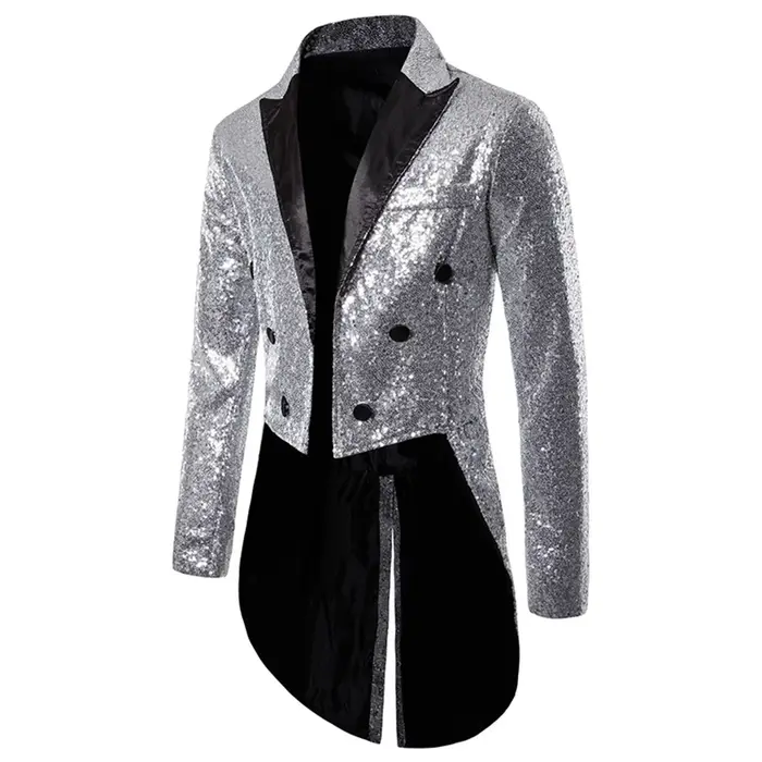 Manteau de luxe à paillettes brillantes pour hommes, Costume de cirque à revers, tenue de smoking po