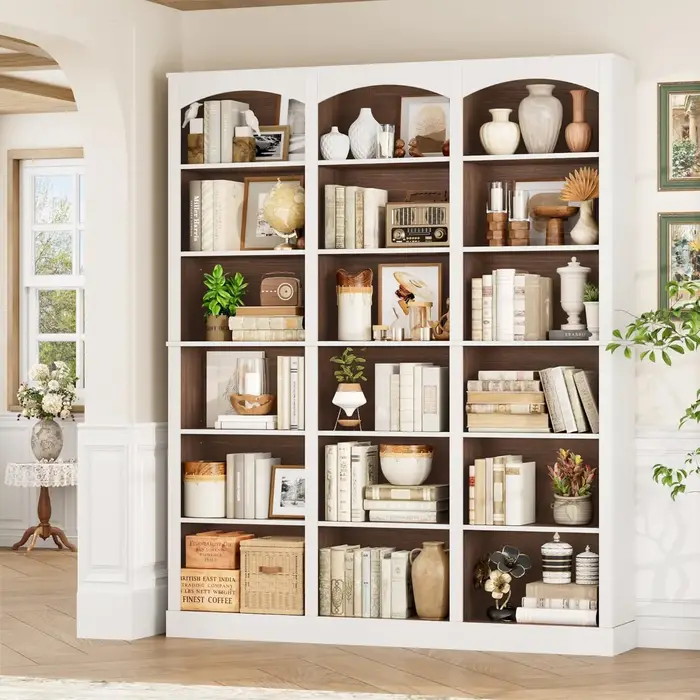 Étagère à livres triple large de 71 pouces, bibliothèque haute à 6 niveaux, grande bibliothèque avec
