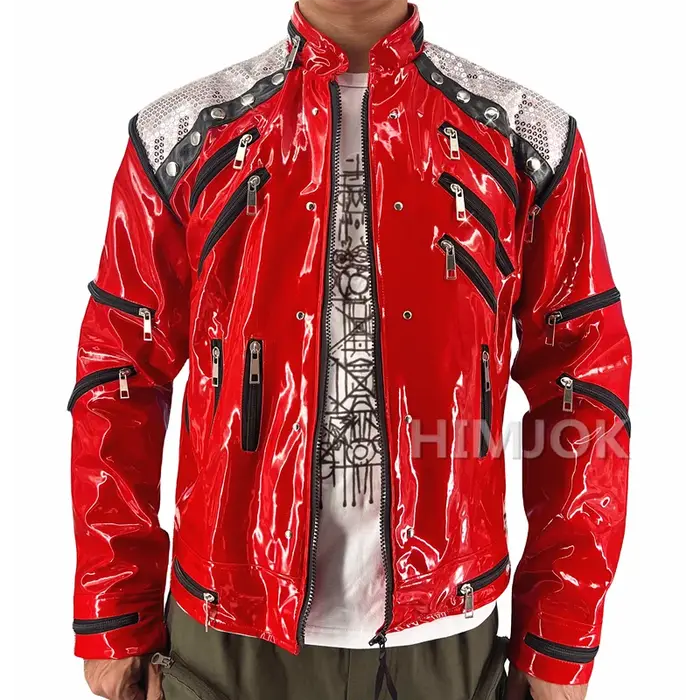 Rare MJ Michael Jackson Style Rouge Cuir Beat It Veste pour Adultes Cosplay Imiter XS-4XL