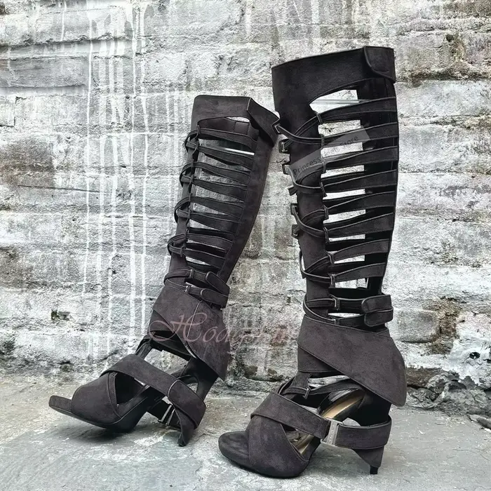 Sandales à lanières creuses pour femmes, nouveau Style, boucles, bout ouvert, talons aiguilles solid
