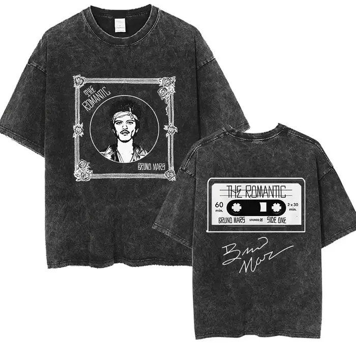 Bruno Mars The Romantic Tour 2026 T-shirts vintage délavés pour hommes et femmes, mode punk gothique
