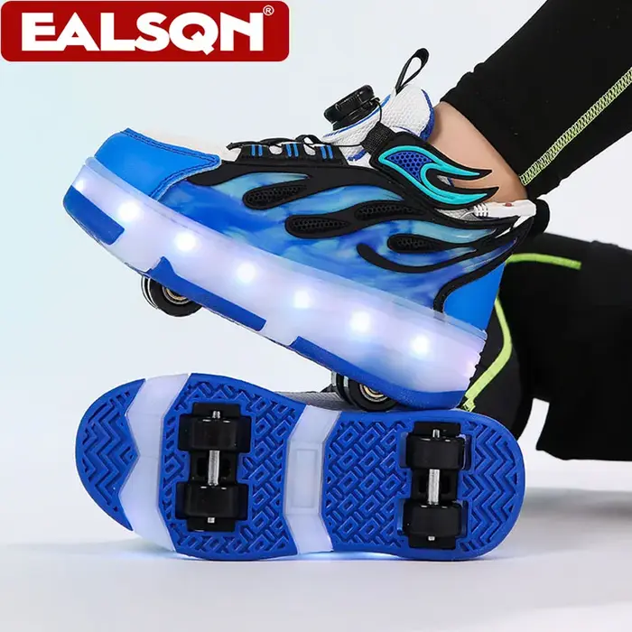 Chaussures de roller à quatre roues avec lumières LED pour enfants, garçons et filles, baskets lumin