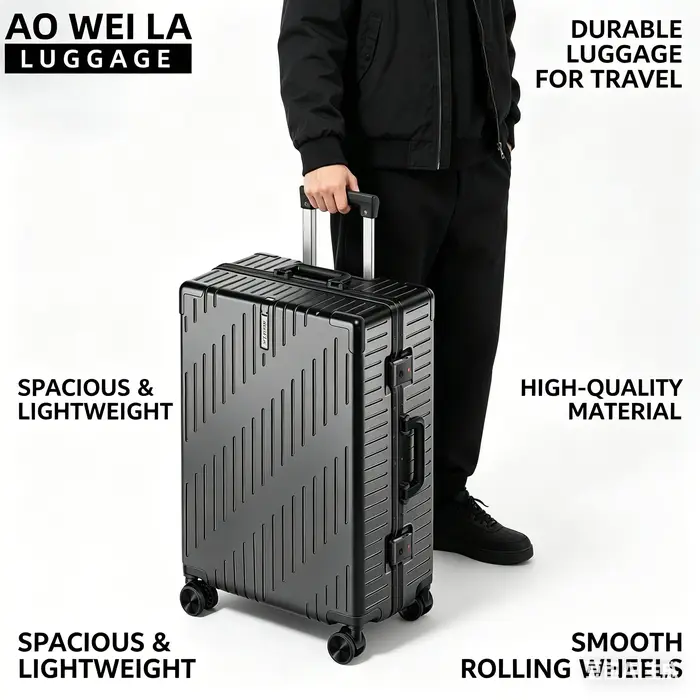 Valise de voyage à roulettes en aluminium grande capacité, durable pour hommes et femmes, 20/24 pouc
