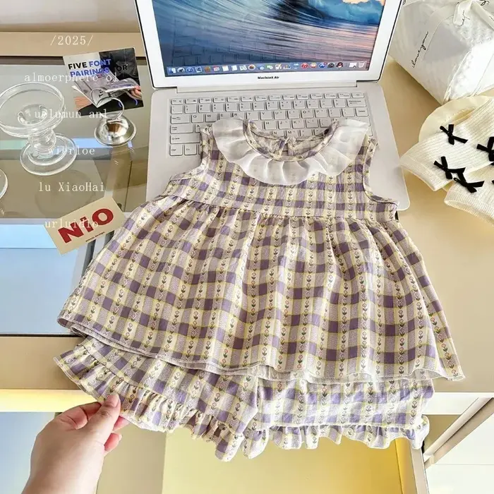 Ensemble deux pièces robe de princesse sans manches avec imprimé Floral, tenue fine d'été pour bébés