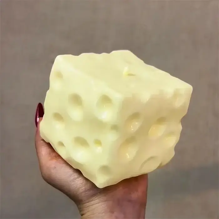 Balle anti-stress géante en forme de cube de fromage, jouet sensoriel ASMR non rebondissant, cadeau 