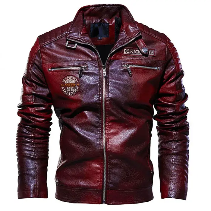 Veste en cuir PU pour homme avec col montant, coupe-vent décontracté, manteau de moto, grande taille