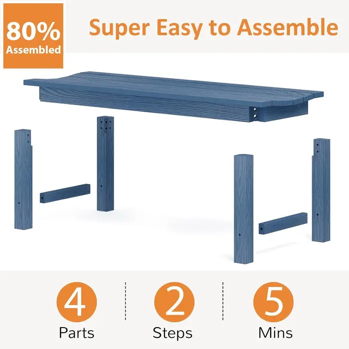 Banc de jardin sans dossier, résistant aux intempéries, 2 places, 800 lb, pour cour, véranda, terras