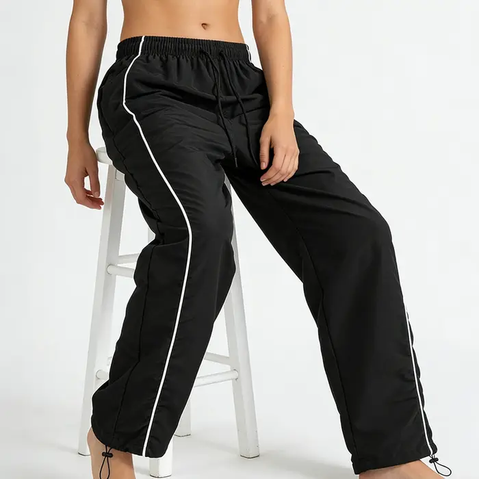 Pantalon de survêtement Baggy noir pour hommes, rayures latérales blanches, ourlet réglable, cordon 