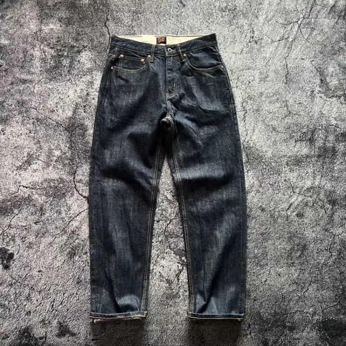 Jean en Denim Indigo à lisière épaisse et lourde de 15oz, pantalon droit ample à volants Sakura, pri