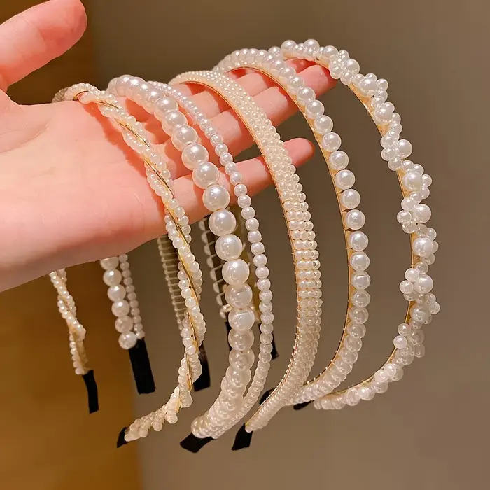 5 pièces d'accessoires pour cheveux de princesse pour filles, bandeaux en perles d'imitation pour en