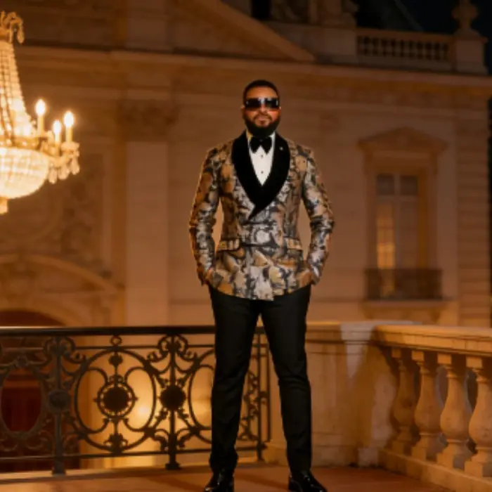 Costume de smoking jacquard à motifs 2 pièces, costumes floraux pour hommes, pour mariage, cérémonie