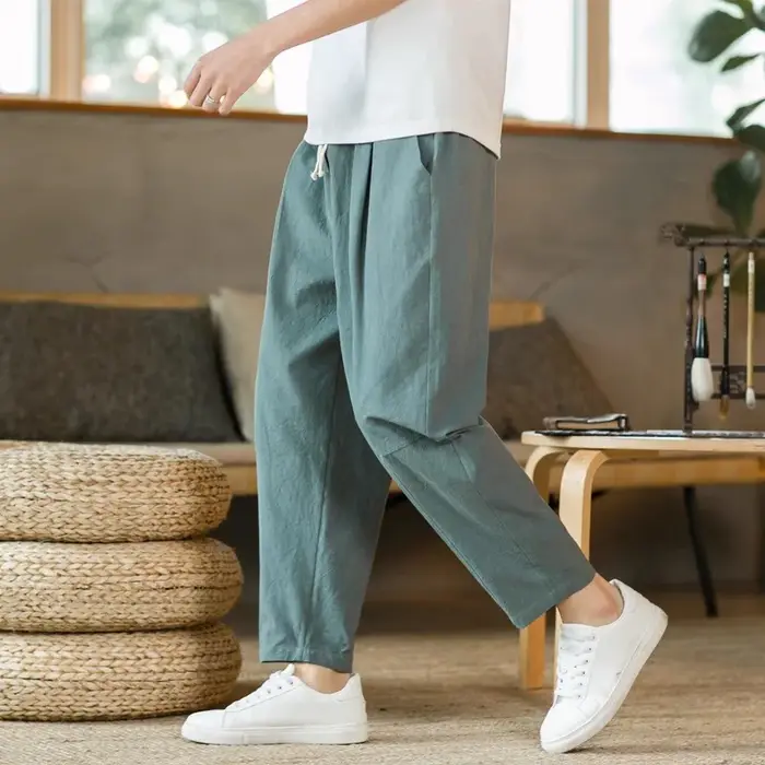 Nouveaux hommes lin léger pantalons de survêtement coton couleur unie respirant Joggers hommes Baggy