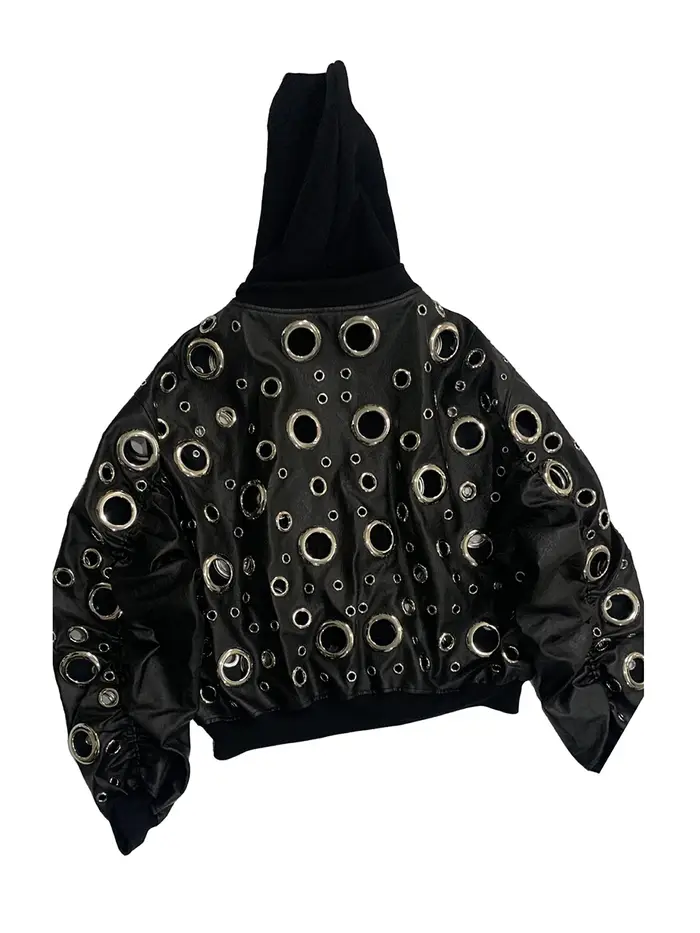 Automne surdimensionné évider veste en cuir Pu hommes trou Cool luxe concepteur faux 2 pièces mode e