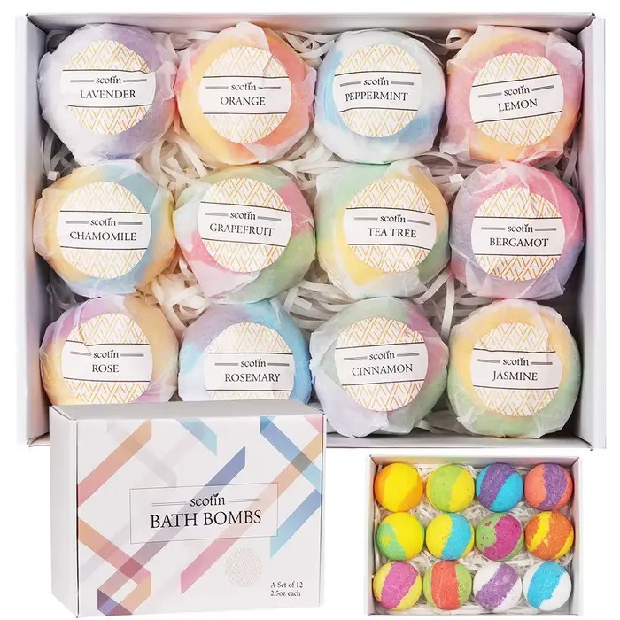 Coffret Cadeau de Bain Naturel Fait Main pour Enfants et Femmes, 12 Produits, Soin Relaxant et Spa -