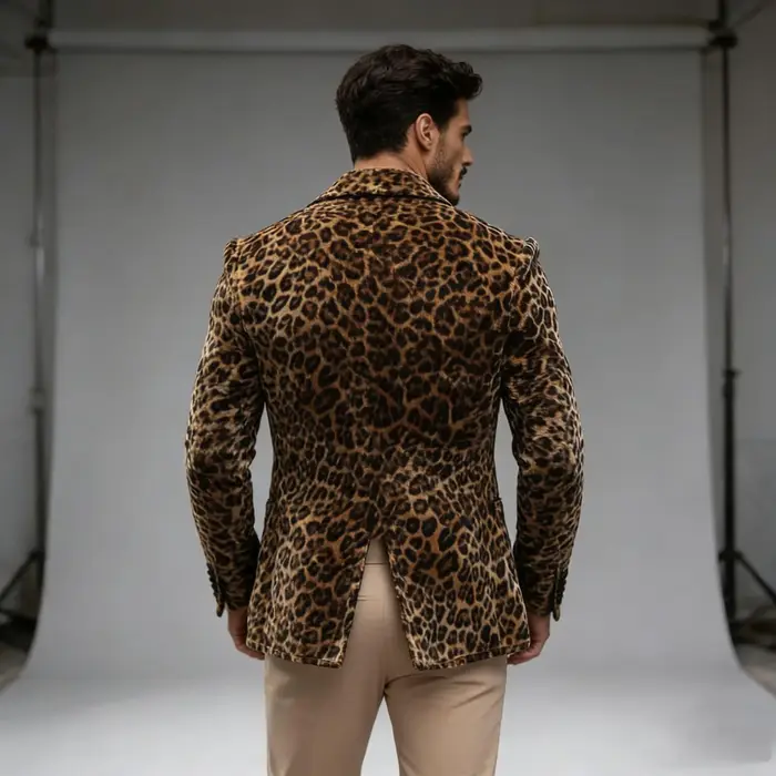 Blazer léopard de luxe pour homme, coupe ajustée, revers pointus, simple boutonnage, veste 1 pièce, 