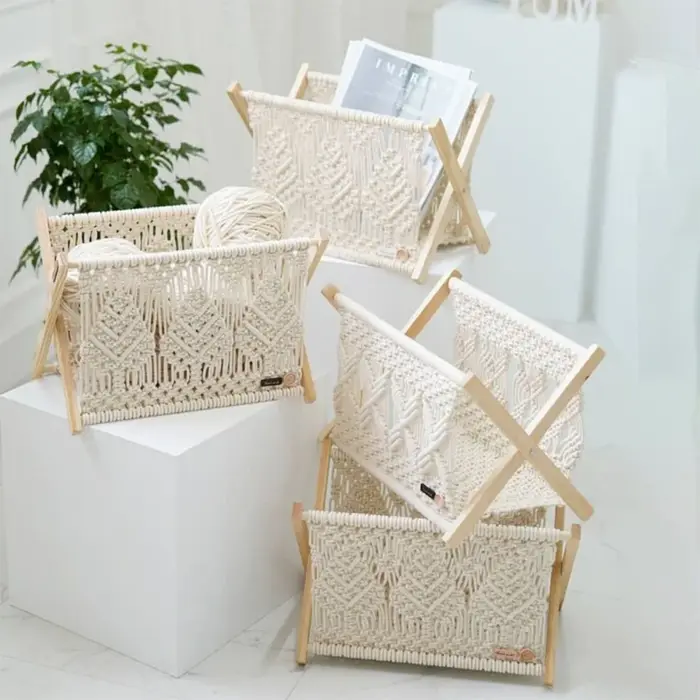 Porte-revues en macramé, style Boho, panier rangement sur pied pour journaux, livraison directe