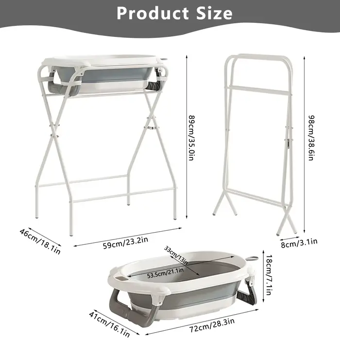 Baignoire bébé 3 en 1 pliable avec support et thermomètre - bain sécurisé du nouveau-né au tout-petit