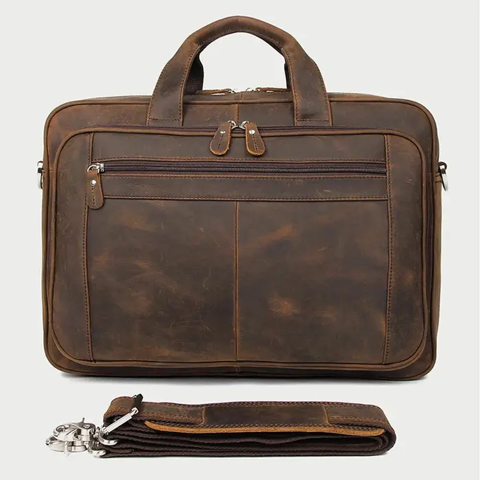 Porte-documents en cuir véritable de haute qualité pour hommes, sac d'affaires en cuir Crazy Horse, 