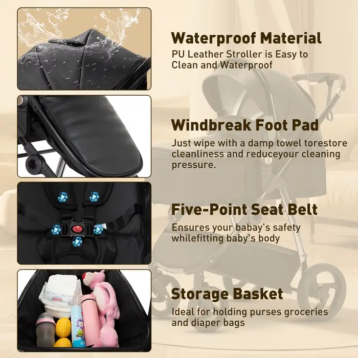 Poussette 3 en 1 pour bébé, poussette de voyage luxueuse et portable, poussette pliable haute, cadre