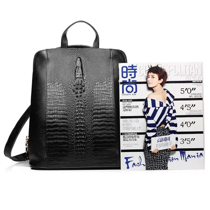 Sac à dos Zency en cuir de crocodile pour femme, 100 % véritable, sac de voyage, de travail ou d'éco
