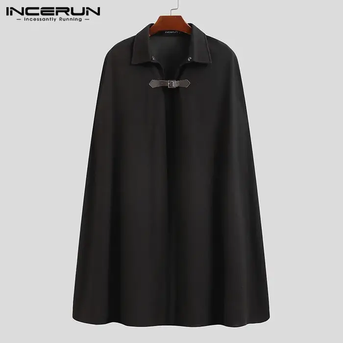 INCERUN mode hommes Cape manteaux revers couleur unie un bouton Cape Trench Streetwear 2023 décontra