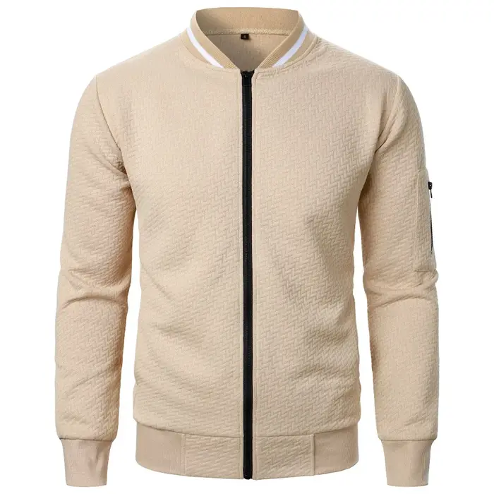 Sweat-shirt à col montant zippé pour hommes, vestes de baseball PVD, cardigan jacquard décontracté, 