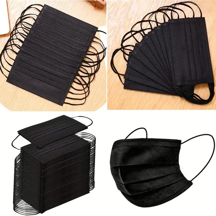 Masque de protection jetable noir, 100 pièces, 3 couches respirantes et confortables, très adapté à 