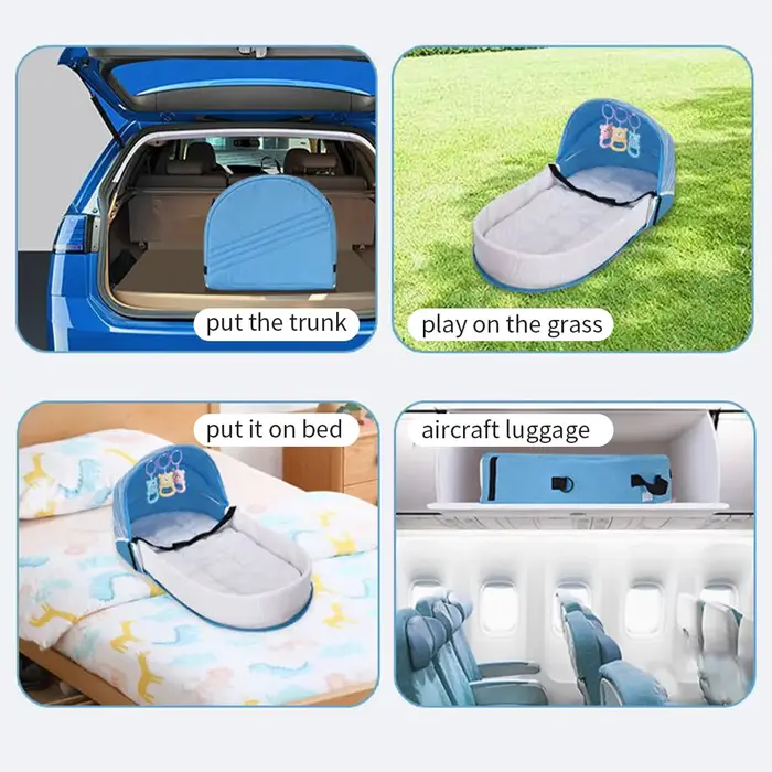 Lit de voyage pour bébé avec filet moustiquaire intégré et parois moelleuses pour sommeil sécurisé et confortable lors des voyages et des visites familiales