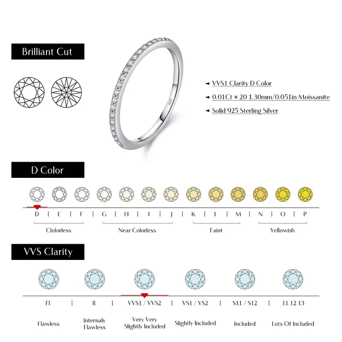MODIAN Simple éternité Moissanite bague 925 en argent Sterling scintillant Simple mince anneaux de m