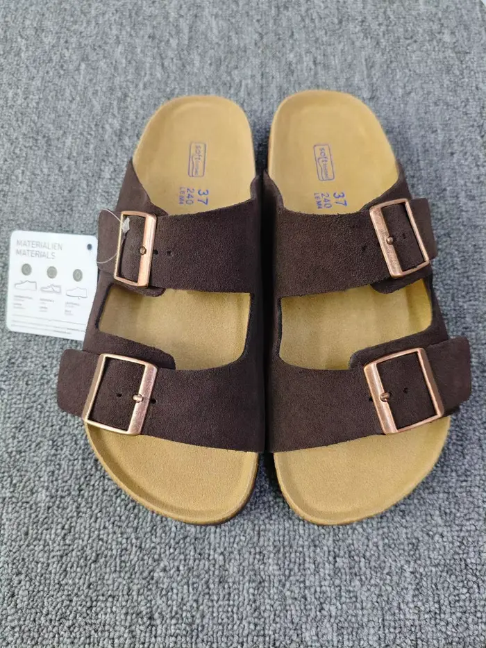 Sandales plates de plage unisexes style vintage à double boucle avec semelle intérieure en liège – C