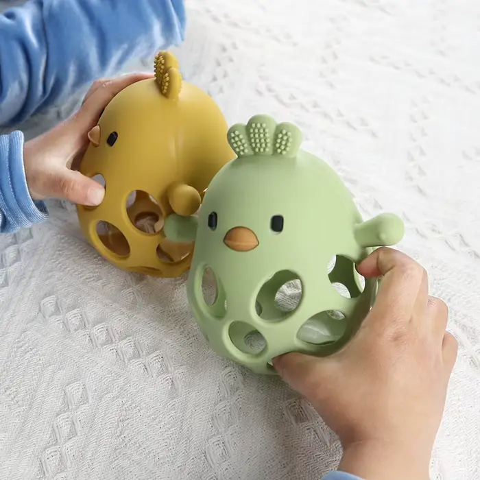 Anneau de dentition en Silicone pour bébé, 1 pièce, jouets en forme de poussin de dessin animé, ajou