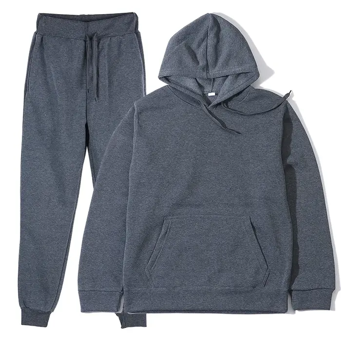 Homme automne et hiver nouvelle couleur unie sweat à capuche + pantalon deux pièces ensemble à la mo