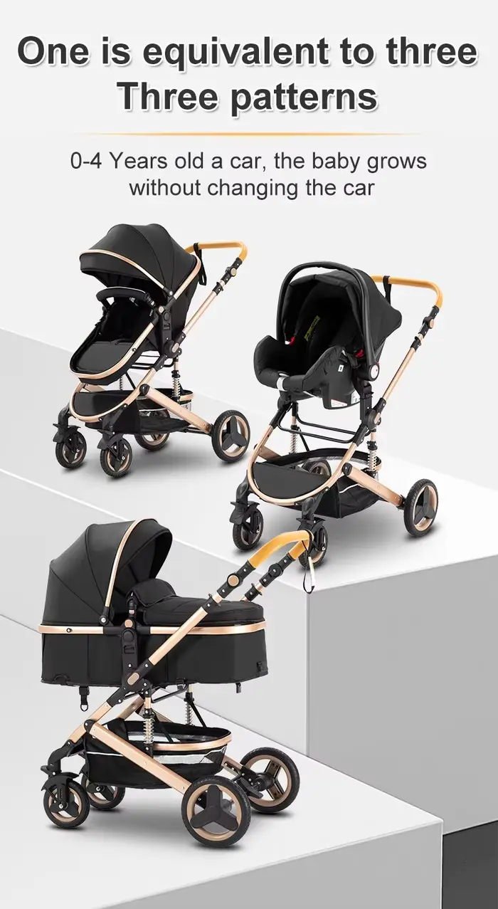 Poussette 3 en 1 avec siège auto et panier de couchage, poussette légère pour bébé, poussette multif