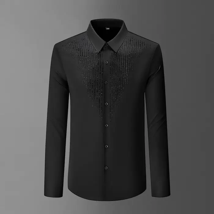 Chemise de luxe à manches longues avec strass pour hommes, robe de soirée pour Banquet social, burea