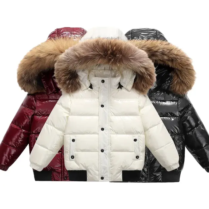 Doudoune à capuche brillante UNITIM pour bébés filles et garçons, manteau d'hiver épais et chaud pou