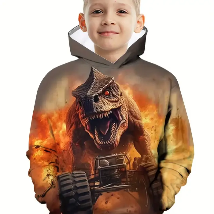 Sweat à capuche enfant imprimé dinosaure de dessin animé pour garçon activités extérieures printemps automne confort doux