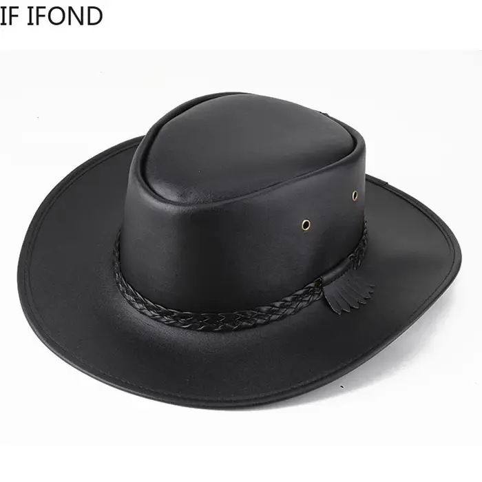 Chapeau de Cowboy Western en Faux Cuir pour Homme, Casquette Vintage de Jazz, de Haute Qualité, Auto