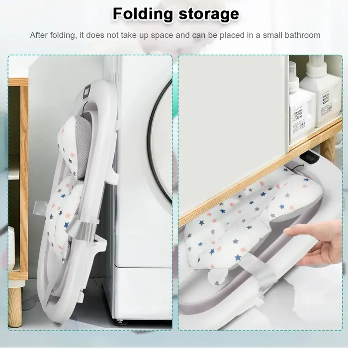 Baignoire bébé pliable avec thermomètre intégré coussin de bain confortable cadeau naissance moments de bain sécurisés pour nouveau-né occaions quotidiennes et cadeaux d'anniversaire