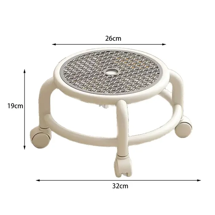 Tabouret roulant pivotant universel rond bas petite roue grise enfants adulte forte capacité rangeme