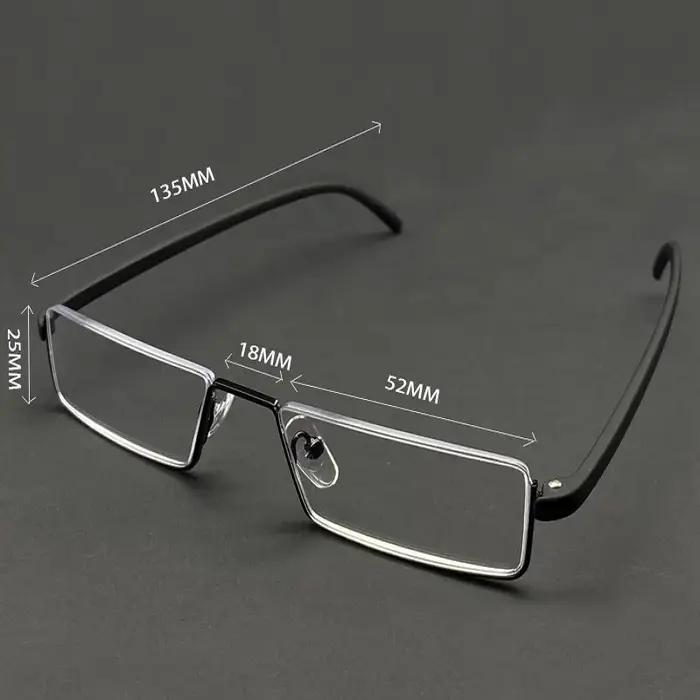 Lunettes de Lecture Anti-Lumière Bleue en Métal pour Homme, Demi-Monture, avec Étui, + 1.0 1.5 2.0 2