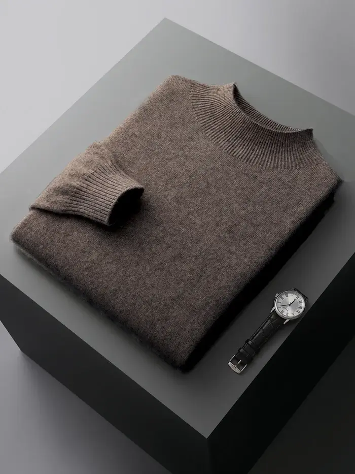 CHICUU-Pull en cachemire à col montant pour homme, pull basique en laine mérinos, tricots doux, 100%