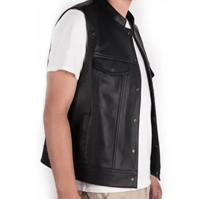 Gilet Homme Noir en Similicuir Style Motard Hip Hop Punk Printemps Sans Manches Grande Taille Décont