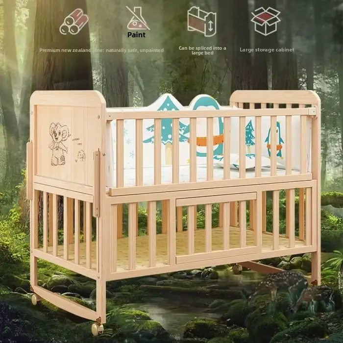 Lit pour enfants en bois massif convertible berceau portable finition non toxique matelas réglable assemblage facile occasions spéciales