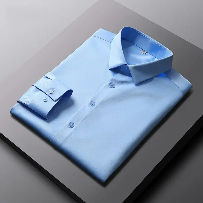 Chemise à manches longues pour hommes, couleur unie, décontractée et à la mode, haut d'affaires sans