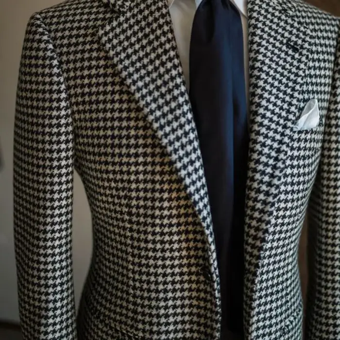 Blazer d'affaires pied-de-poule pour hommes, veste de costume à revers cranté à carreaux, manteau fo