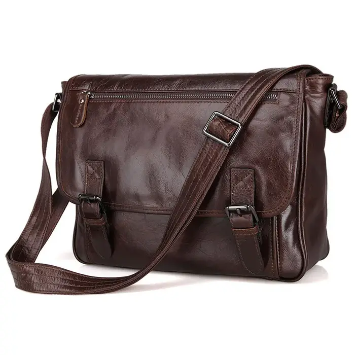Sac à Bandoulière en Cuir group Ciré à l'Huile pour Homme, Sacoche de Loisirs Décontractée, à la Mod