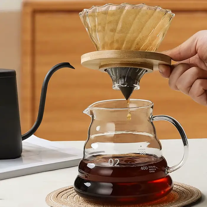 Ensemble de filtre à café en verre, combinaison de cafetière, outils de barista faits à la main, cad