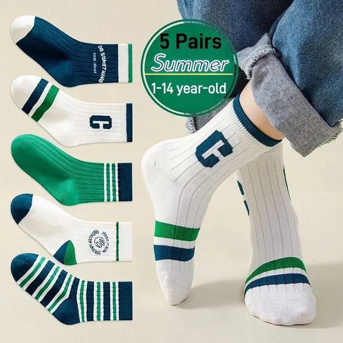 Chaussettes d'été en coton pour garçons et filles, 5 paires, pour enfants de 1 à 14 ans, confortables et respirantes pour le sport et les activités extérieures