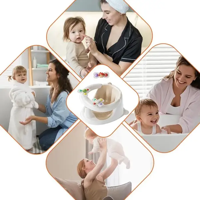 Siège de bain pour bébés assis avec jouets rotatifs antidérapants pour enfants de 1 à 3 ans moments de jeu et bains sécurisés