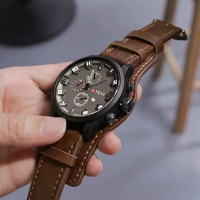 Montres rétro pour hommes, montre de luxe haut de gamme pour homme, bracelet en cuir PU, montre à qu